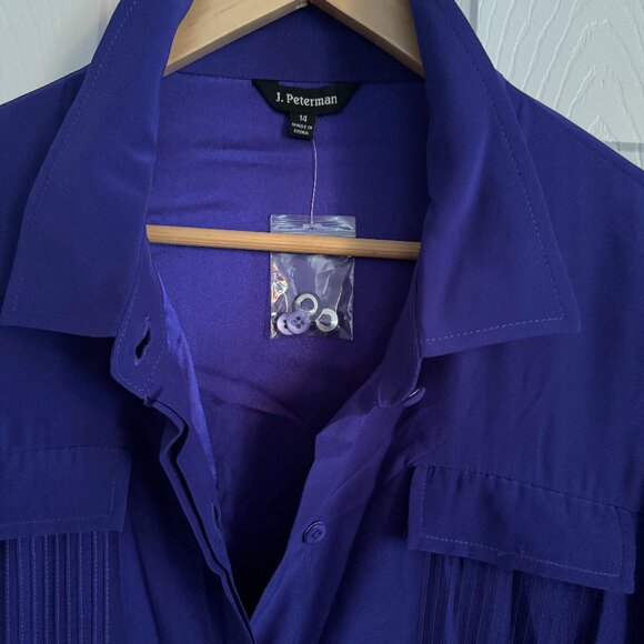 J. Peterman Royal Blue/Purple Silk Shirt Dress w Pleated Skirt, sz14, Never Worn - Picture 2 of 6